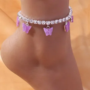 New Fashion Butterfly Charms Anklets For Women Summer Beach Ankle Bracelet Adjustable Rhinestones Ankle Chain Accessories Gifts