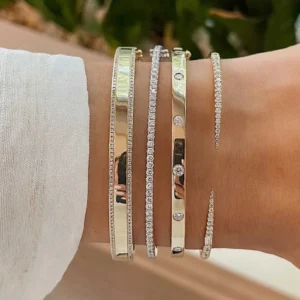 2025 New Arrived Hot Selling Fashion Women Jewelry Thin Spike CZ Paved Open Adjusted Bangle Bracelet