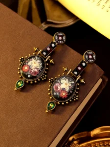 Vintage Flowers Fashion Niche Cute Medieval Pattern Design Romantic Floral Earrings