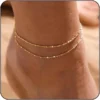 Gold/Silver Ankle Bracelets for Women,14K Gold Anklets for Women Waterproof Beads Anklets Set Layered Anklet Gold Jewelry Gift