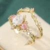 2 Pcs/set Retro Elegant Pink Synthetic Zircon Ring, Ladies' Engagement Proposal Gift, Jewelry