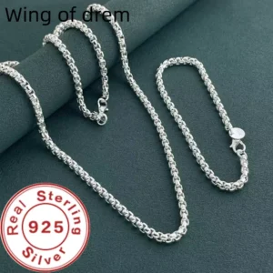 925 Sterling Silver 4mm Round Box Chain Venetian Bracelet Necklace Jewelry Set Daily Wear Fashion Accessories Men Women Jewelry