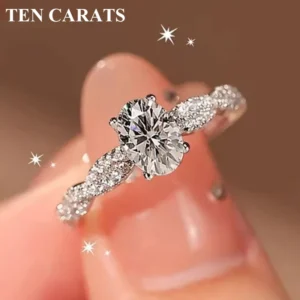 TEN CARATS 925 Sterling Silver Moissanite Ring for Women, Engagement 1CT Round Cut Elegant Sparkle Wedding Proposal Gift Jewelry