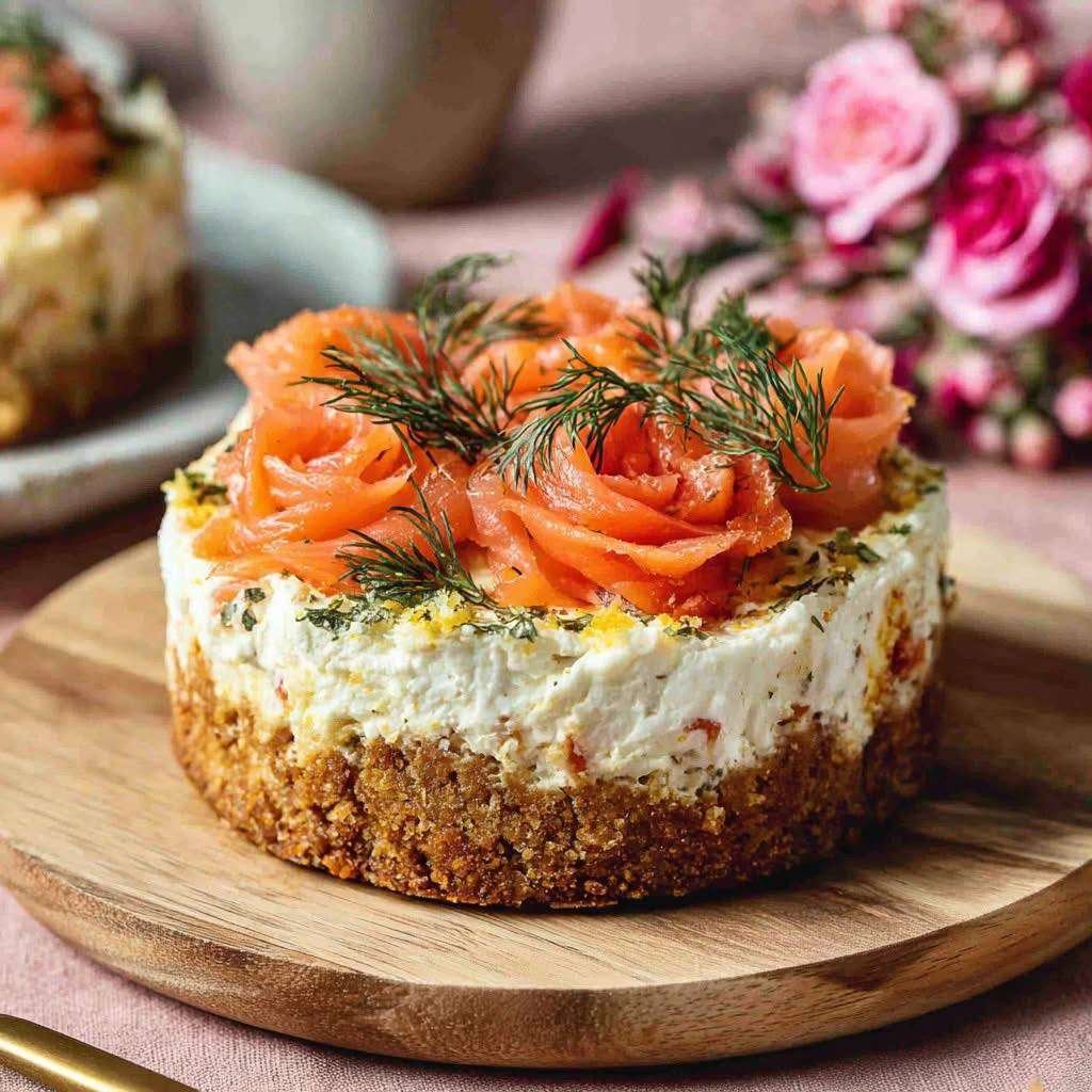 Mini cheesecakes salés au saumon fumé et à l’aneth sur base de biscuits, présentés en entrée festive