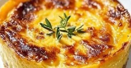 Flan provençal aux légumes doré au four, avec courgettes, aubergine, tomates et fromage râpé dans un plat en céramique