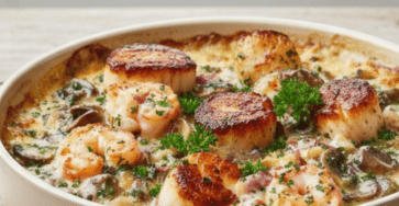 Cassolette de la mer de Noël crémeuse et gratinée