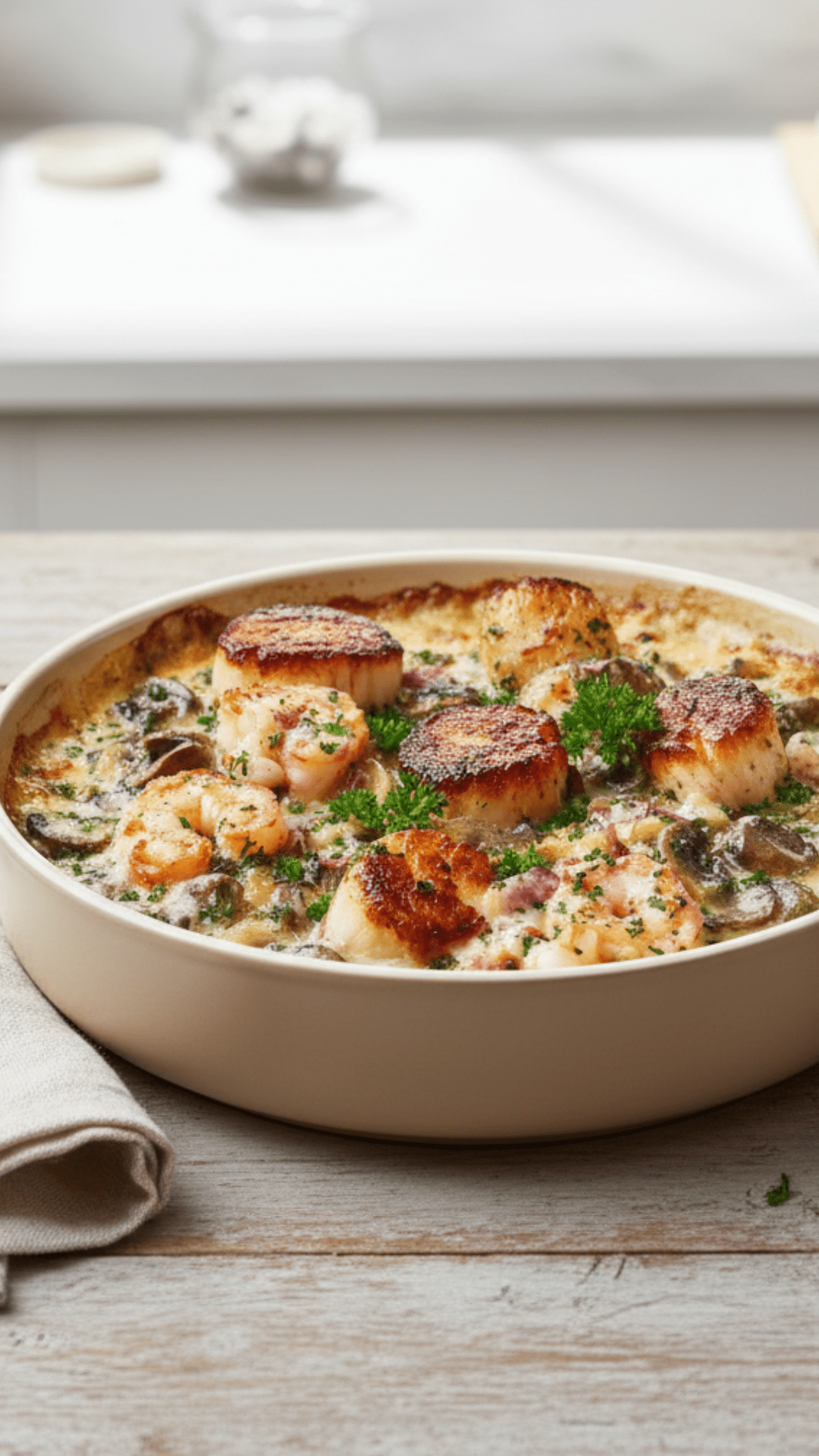 Cassolette de la mer de Noël crémeuse et gratinée