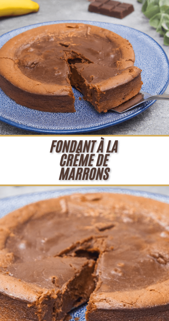 Fondant à la crème de marrons au chocolat découpé en parts dans un moule