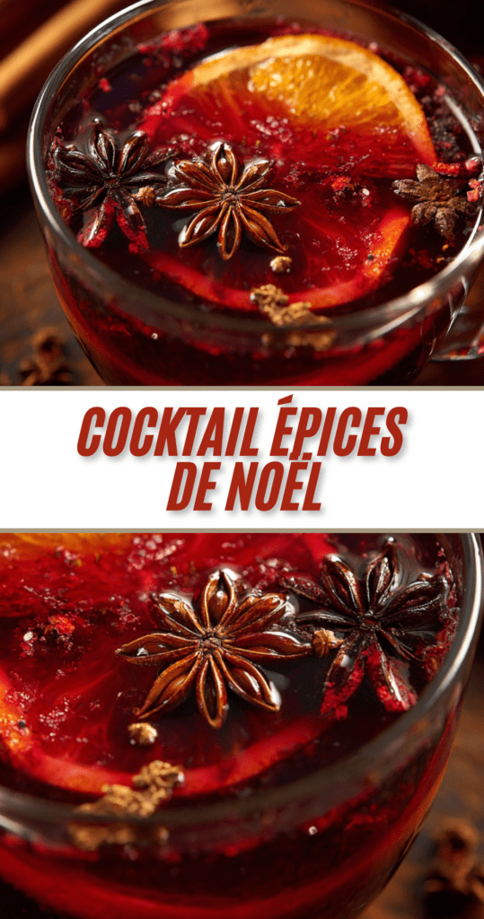 Verres de cocktail de Noël au jus de raisin, rhum et épices avec rondelle d’orange