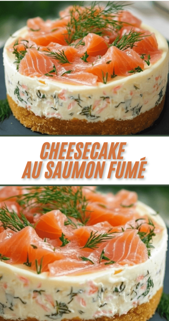 Cheesecake au saumon fumé sur base de biscuits salés, décoré de ciboulette fraîche dans une assiette raffinée