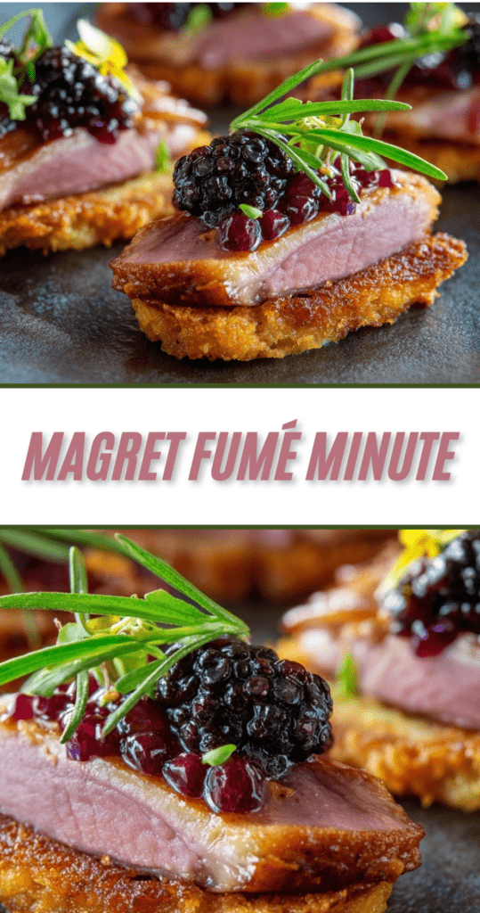 Assiette de salade de roquette avec lamelles de pomme tiède et tranches de magret fumé