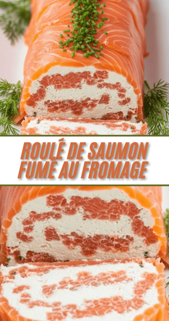Roulé de saumon fumé farci au fromage frais aux herbes, tranché en rondelles sur un plat de fête