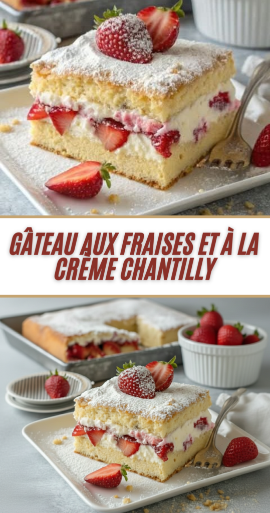 Gâteau aux fraises et crème chantilly, génoise moelleuse garnie de fraises fraîches