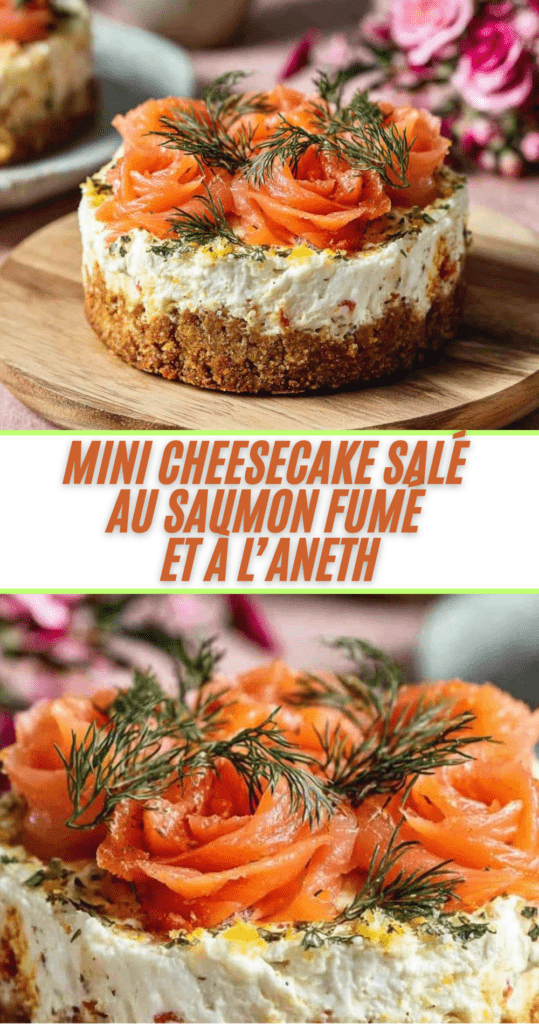 Mini cheesecakes salés au saumon fumé et à l’aneth sur base de biscuits, présentés en entrée festive