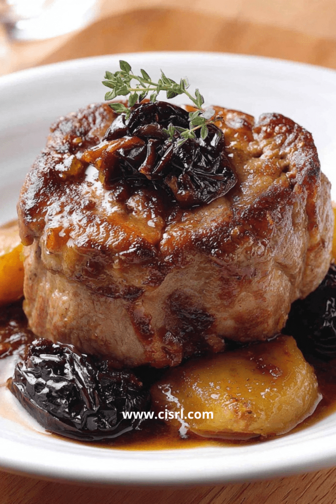 Assiette de paupiettes de veau farcies aux pruneaux nappées de sauce brune avec carottes