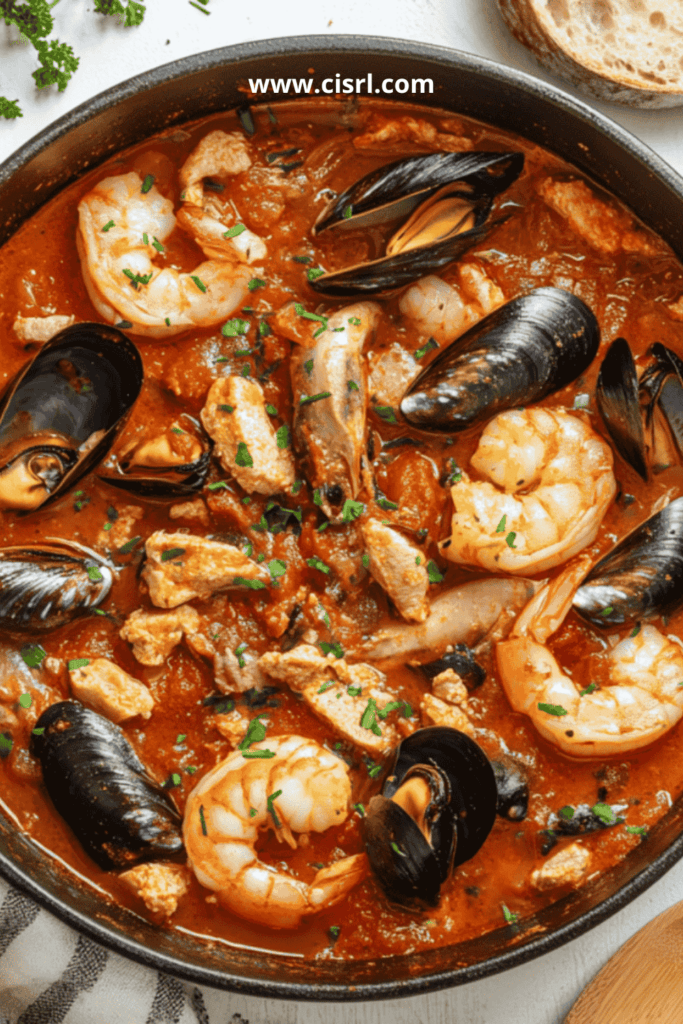 Marmite de la mer servie en cocotte avec fruits de mer et sauce rouille à côté