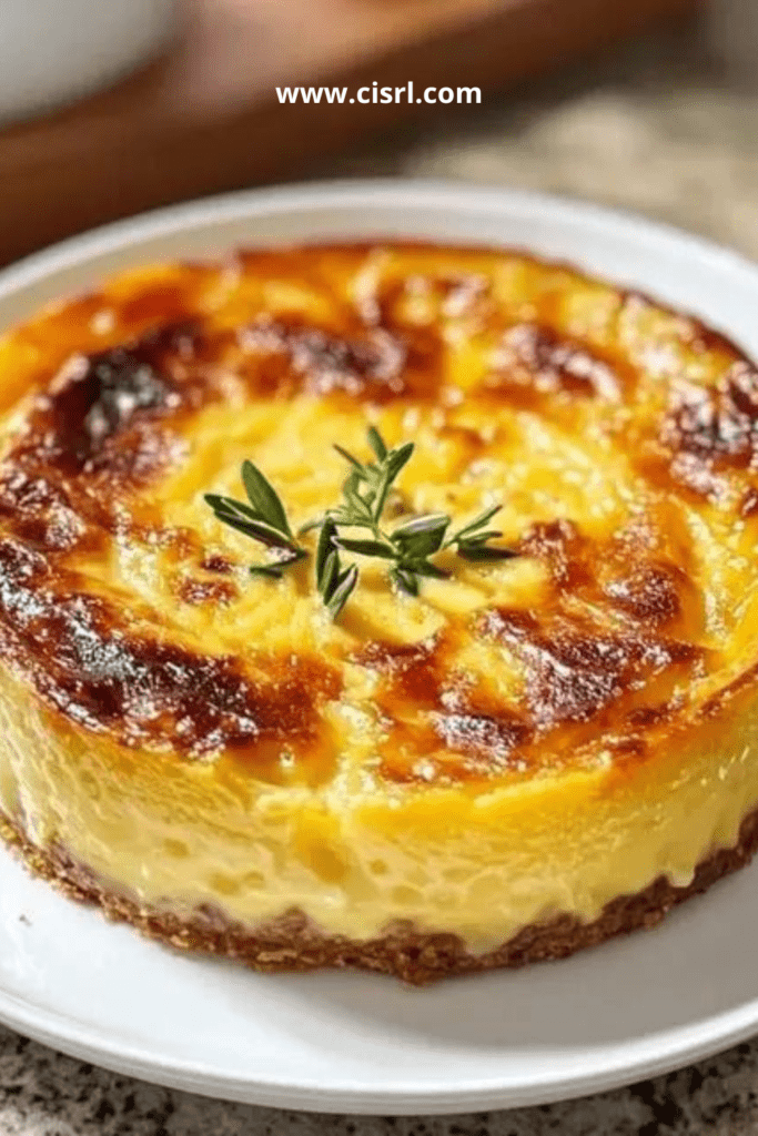 Flan provençal aux légumes doré au four, avec courgettes, aubergine, tomates et fromage râpé dans un plat en céramique