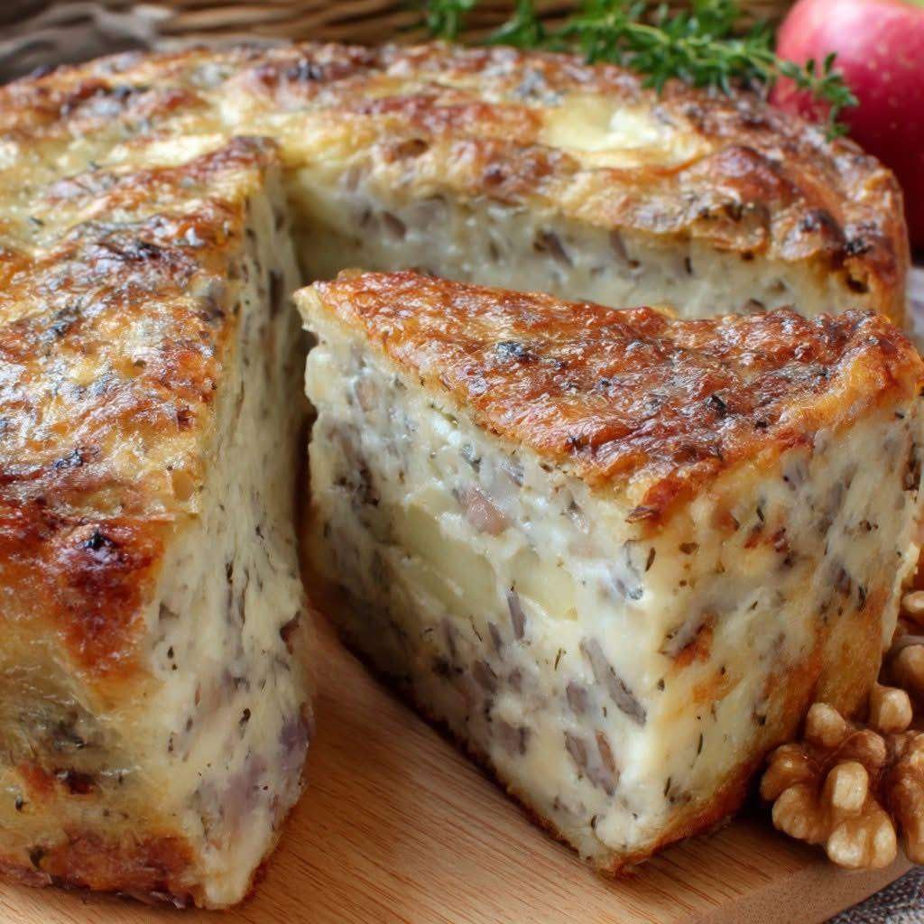 cake salé aux pommes, camembert et noix