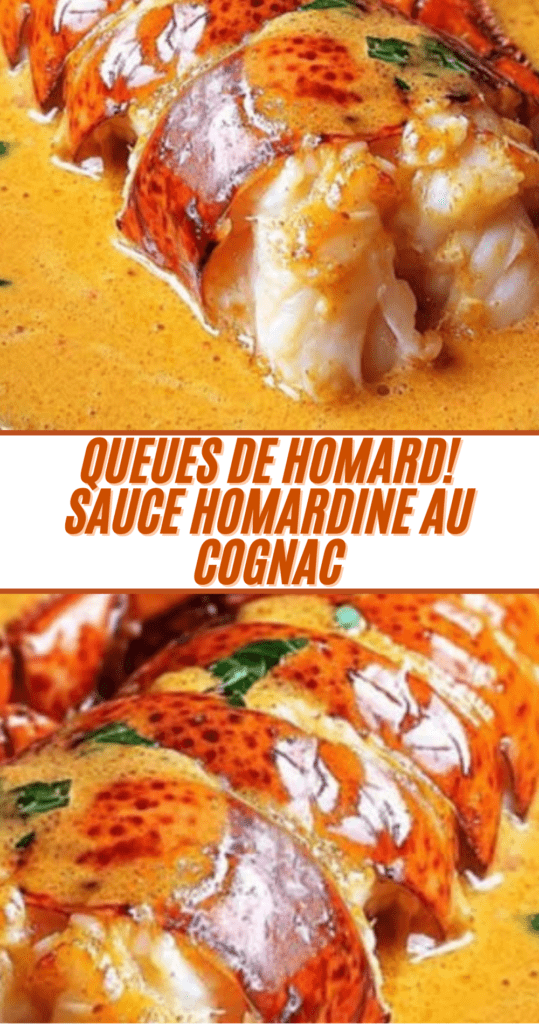 Queues de homard servies dans leur carapace, nappées de sauce homardine au Cognac, avec accompagnement raffiné sur assiette de fête