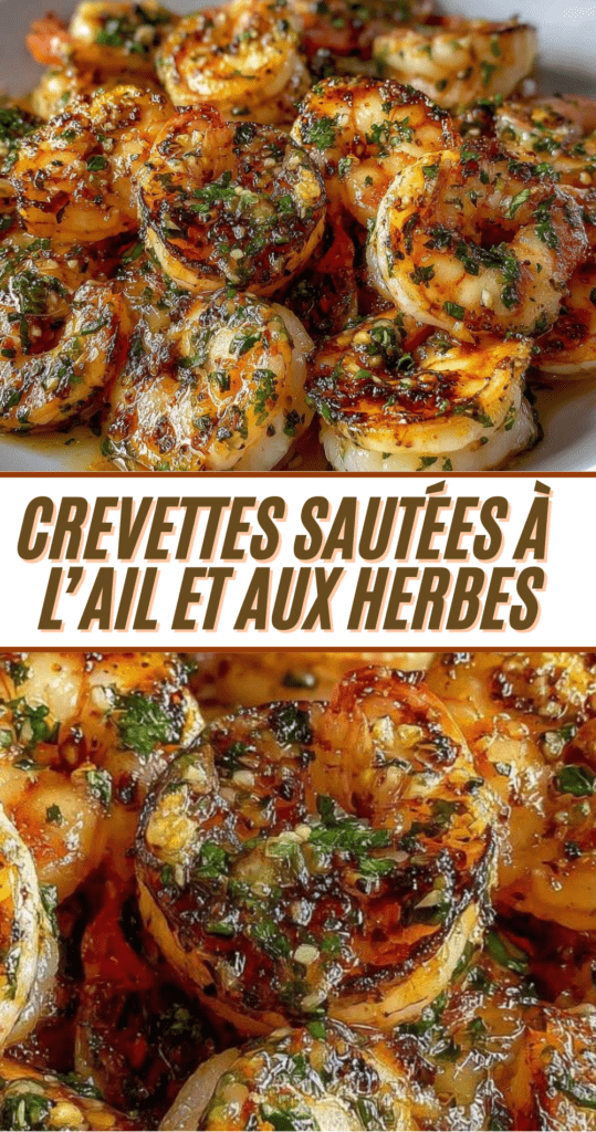 Crevettes sautées à l’ail et aux herbes dans une poêle, nappées d’huile d’olive et de persil frais
