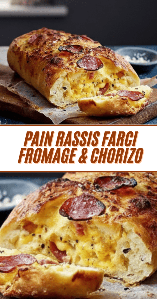 Pain rassis farci au fromage et chorizo, gratiné au four et servi sur une planche