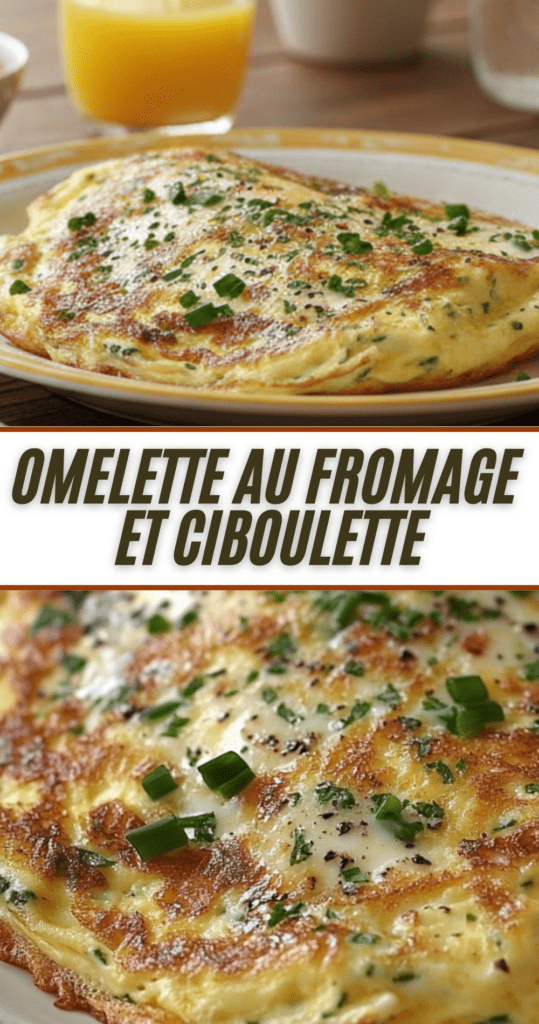 Omelette au fromage et ciboulette moelleuse dans une poêle chaude