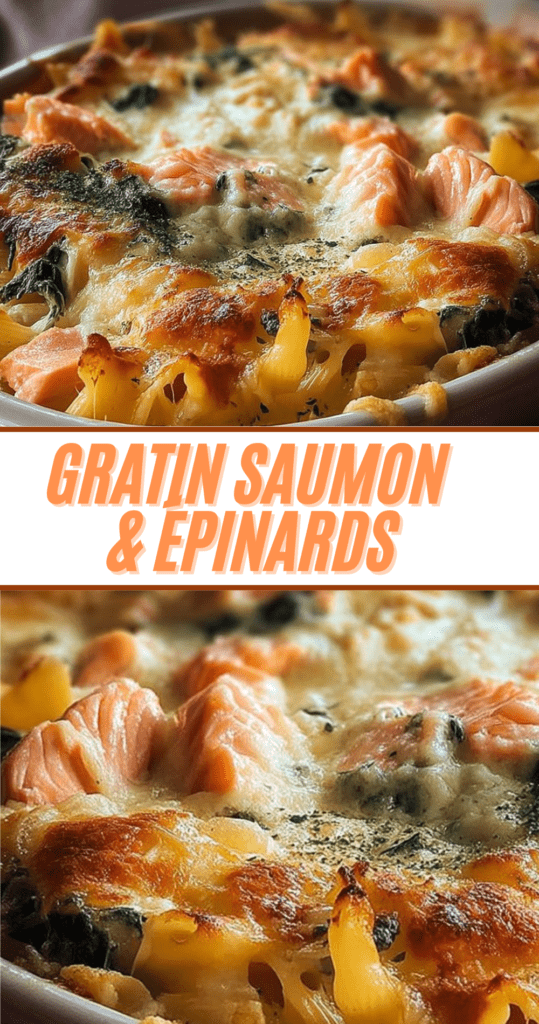 Gratin saumon et épinards crémeux et doré dans un plat au four