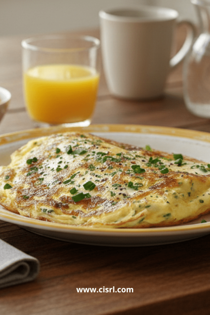 Omelette au fromage et ciboulette moelleuse dans une poêle chaude