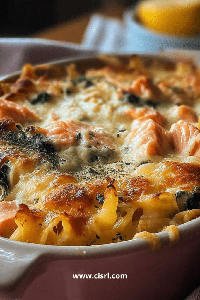 Gratin saumon et épinards crémeux et doré dans un plat au four