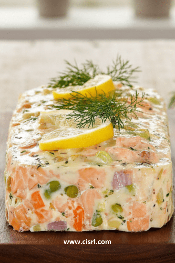Tranches de terrine de poisson facile servies froides avec citron et salade